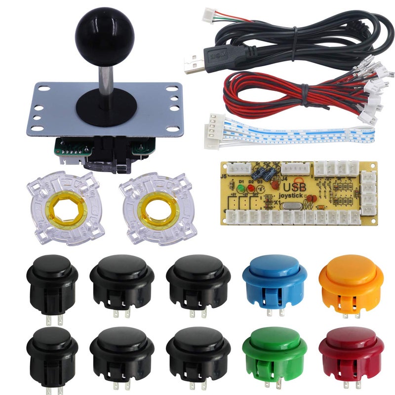 SJ@JX Arcade Game Controller Button Microswitch 8 Way Joystick Zero Delay USB Encoder Cable Stick DIY Kit for PC MAME Retropie Raspberry Pi - Image 1